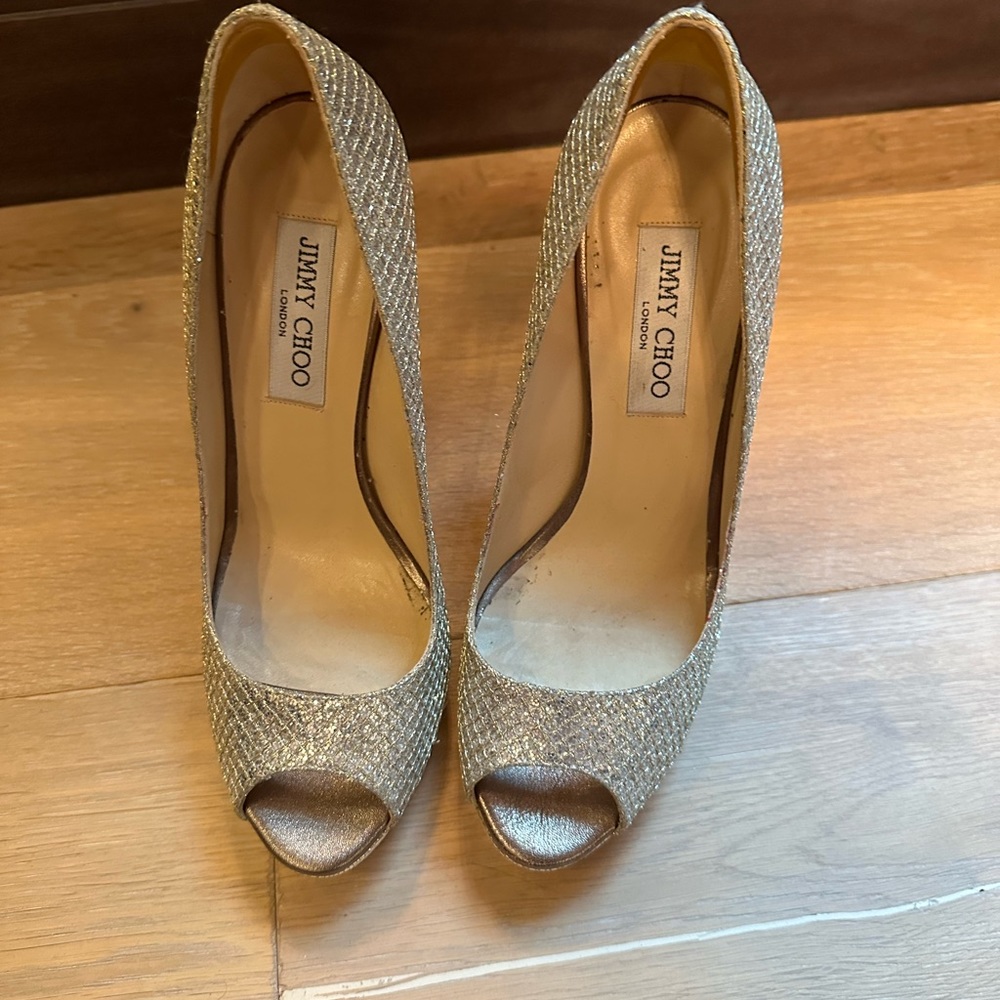 Euc Jimmy Choo Sparkly Platform Peep Toe Heals - image 2